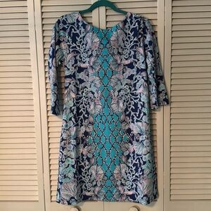 Lilly Pulitzer New with tags Large - Lapis Lazuli print Dress 3/4 length sleeves